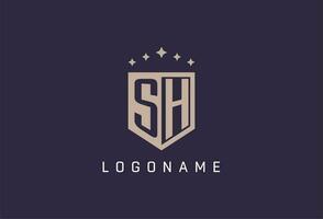 SH initial shield logo icon geometric style design vector