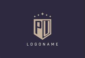 PU initial shield logo icon geometric style design vector