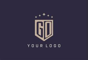 GO initial shield logo icon geometric style design vector