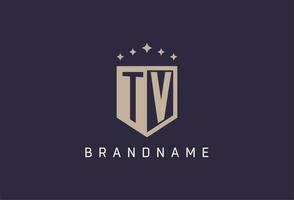 TV initial shield logo icon geometric style design vector