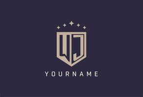 WJ initial shield logo icon geometric style design vector