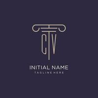 CV initial with pillar logo design, luxury law office logo style vector