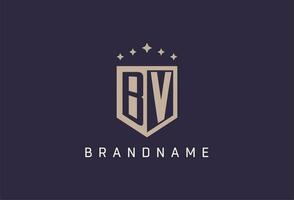 BV initial shield logo icon geometric style design vector
