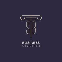 SB initial with pillar logo design, luxury law office logo style vector