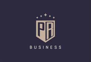 PR initial shield logo icon geometric style design vector