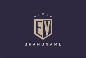 EV initial shield logo icon geometric style design vector