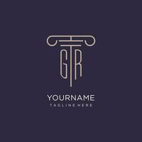 GR initial with pillar logo design, luxury law office logo style vector