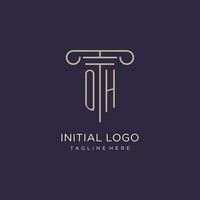 OH initial with pillar logo design, luxury law office logo style vector