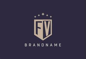 FV initial shield logo icon geometric style design vector