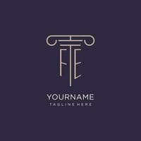 FE initial with pillar logo design, luxury law office logo style vector