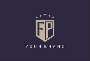 FP initial shield logo icon geometric style design vector