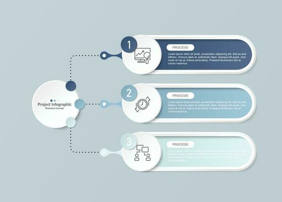 Infographic process design with icons and 3 options or steps.