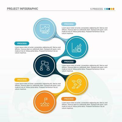 Infographic process design with icons and 5 options or steps.