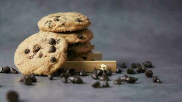 Chocolate chip cookies on table close up video