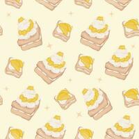 Sweet hand drawn seamless pattern. Toast with peach and cream vector illustration.