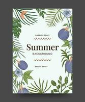 verano antecedentes póster con tropical hojas, exótico Fruta y flores verano póster ilustración vector