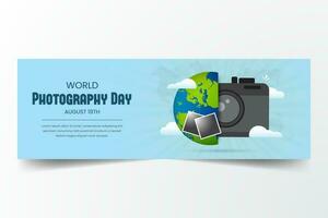 World Photography Day August 19th horizontal banner with camera globe polaroid illustration vector