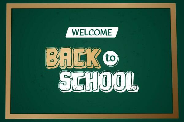 Welcome Back to School banner design with green chalkboard illustration