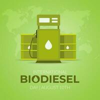 International Biodiesel Day August 10th with fuel pump and barrels green tone illustration vector