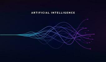 artificial inteligencia ai y profundo aprendizaje concepto de neural redes ola igualada. azul y púrpura líneas. vector ilustración