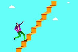 businessman climb up stair way to success, Ladder of success, stair way to succeed and reach business target, growth or growing career path vector