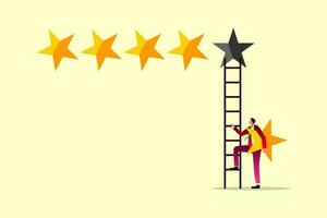 customer feedback or credit score, 5 stars rating review high quality and good business reputation,  evaluation rank concept, businessman holding 5th star vector