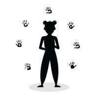 Flat vector painting tools in childish style. Hand drawn palm prints, fingers stamp