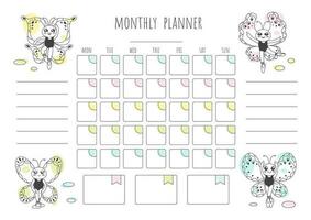 Cute monthly planner with butterflies vector