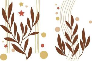 abstract floral background. Set of autumn leaves, twigs and stars. Vector illustration.