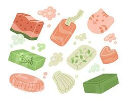 Set of different handmade soaps on a white background. vector