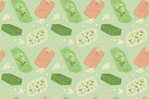 Vector seamless pattern with handmade soap of different shapes.