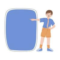 Cute boy pointing at a bubble with place for text. vector