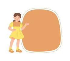 Cute little girl with empty blank text box frame. vector