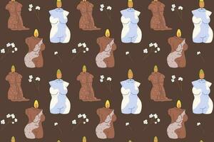 Dark seamless pattern with candles in the form of a female naked body. vector