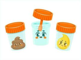 Cute funny containers for analysis urine and feces. vector