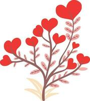 Vector illustration of a branch with red hearts on a white background.