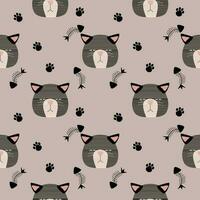 Pattern seamless funny face cat head arrogant black vector