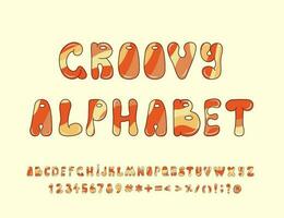 Groovy alphabet, numbers, and symbols. Vector font for posters, logotypes, book covers, flyers, invitations, etc.