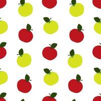 Vector seamless pattern with red and green apples and leaves in cartoon style