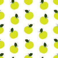 Vector seamless pattern with green apples and leaves in cartoon style