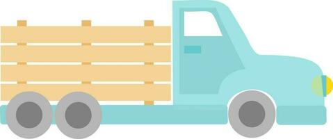 Vector illustration of flatbed truck in blue colour in cartoon style