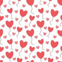 vector illustration of a seamless pattern of pink hearts and heart-shaped balloons on a white background. Festive background for wedding or valentine's day packaging and web design