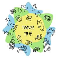 vector illustration set of contour doodle icons - travel items. Tourist trip image set