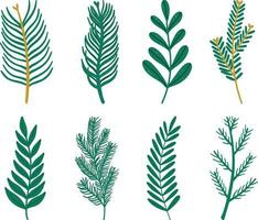 Set of green leaves on a white background. Vector illustration in flat style.