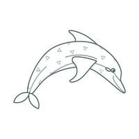 Dolphin, sea animal. An inhabitant of the sea world, a cute underwater creature. Line art. vector