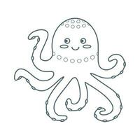 Octopus, sea animal. An inhabitant of the sea world, a cute underwater creature. Line art. vector