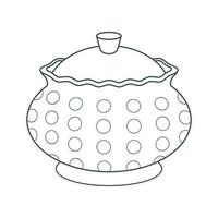 Dishes. Sugar bowl, bowl with polka dot lid. Line art. vector