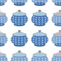 Pattern of kitchen utensils, mug, sugar bowl. vector