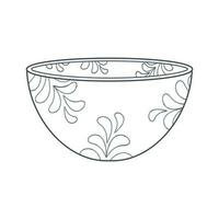 Dishes. A deep bowl for salad with a floral ornament. Line art. vector