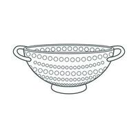 Dishes. Colander with handles on the edges. Line art. vector